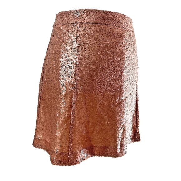 ~ NEW! Lg Sequin A-Line Miniskirt Blush Skater Mini Bronze Sparkly Lined Decree - Picture 2 of 14